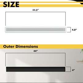Powrocket Linear Bar Air Grille 44" X 4", Aluminum Air Supply/Return Grilles,Easy Air Flow,Removable Grille/Door-HVAC Air Vent Cover,White[Outer Dimensions: 44.8"w X 4.8"h]