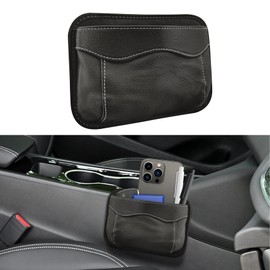 HQRNYP Car Seat Side Pocket Organizer, Car Storage, Leather Auto Pocket Pouch Cell Phone Sunglasses Holder, Auto Accessory Mini Vehicle Storage Bag for Organize Document, Registration, Notepad (Black)