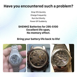 SHENMZ 295-5100 Battery,Compatible with Panasonic Citizen Eco-Drive 295-51 295-5100 MT621 Rechargeable Battery Capacitor