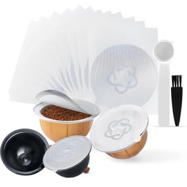 200PCS Coffee Pod Seal Lids – Aluminum Espresso Foil Seals for Reusable Nespresso Capsules (Compatible with VertuoLine) + 1 Spoon + 1 Brush