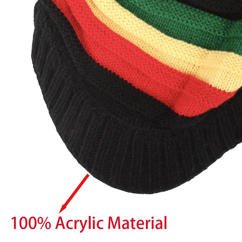 ZffXH Rasta Hat, Men's Rainbow Wool Knit Reggae Jamaican Beanie