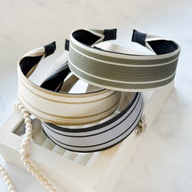 (3 types) Burnaby color combination striped pattern hairband wide headband matcha / (3종) 버나비 배색 스트라이프 패턴 헤어밴드 넓은머리띠 말차
