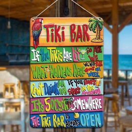 YOYI ART Tiki Bar Decor Beach Signs Tiki Bar Signs, Patio Signs Tiki Bar Accessories, Vintage Metal Welcome Tin Signs for Home, Patio, Outdoor, Pool and Backyard Wall Decor Art, 8 x 12 inch