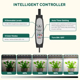 LPMZMBL 4 Bars Grow Light Strip,16 in White Grow Lights for Indoor Plants Full Spectrum, 6000k Sunlike Plant Light with Upgrade Timer 6/12/18 Hrs, 5 Dimmable Levels for Hydroponics, Seed Starting