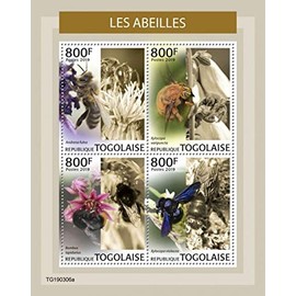 Togo - 2019 Bees on Stamps - 4 Stamp Sheet - TG190306a