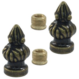 Rierdge Antique Brass Lamp Finial Cap Knob - Dual-Thread Screw Design Fits Both 3/8" and 1/4-27 Harp Threads for Table Floor Wall Lamps, 2 Pack Vintage Style Brass Finials