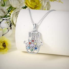 OKROKTOT Hamsa Hand Pendant 925 Sterling Silver Hamsa Hand Necklace Chakra Necklace for Women