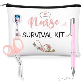 Clabby Set of 4 Nurse Gifts Nurse Accessories Nurse Survival Kit Bag Pen Scissors Retractable ID Card Holder for Perioperative Nurses Week Christmas, as shown