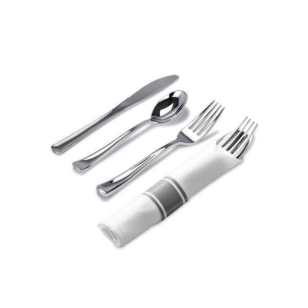 M Honor 10 Place Pre Rolled Silver Plastic Silverware |