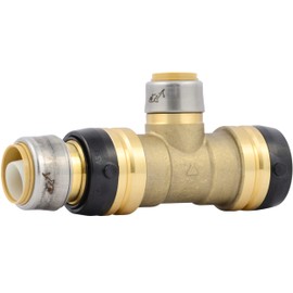 SharkBite 1-1/4 Inch x 1 Inch x 3/4 Inch Reducing Tee, Push To Connect Brass Plumbing Fitting, PEX Pipe, Copper, CPVC, PE-RT, HDPE, UXL08352822