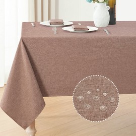 Veblandy Rectangle Tablecloth Linen Textured Waterproof & Stain Resistant Table Cloth Wrinkle Free Decorative Fabric Farmhouse Table Cover for Dining/Party/Buffet/Wedding, 60 x 104 Inch, Flaxen