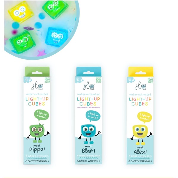 Glo Pals Water-Activated Light-Up Cubes Bundle for Sensory Play (Extraordinary