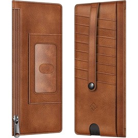 Slim Credit Card Wallet Holder Change Pouch, RFID Blocking Business Cards Cases with Zipper Pocket for , , Receipt - Color: Brown