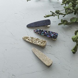 JewelVOX Hair Accessories, Glitter, Sequins, Set of 2, Mini Clip, Silver, Select