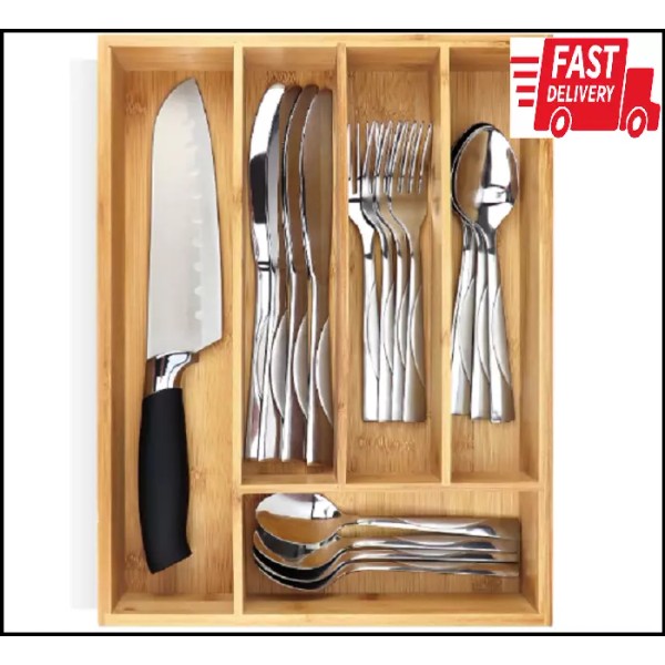 Unbranded Pristine Bamboo Silverware Organizer– Utensil Organizer for Kitchen Drawers