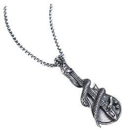 Mikinona Vintage Stainless Steel Snake Guitar Pendant Necklace Stylish Music Inspired Jewelry for Guitar Lovers and Musicians