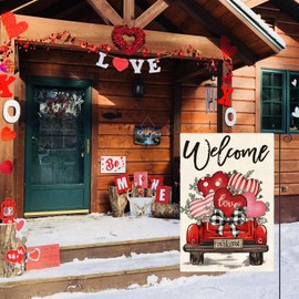 AVOIN colorlife Valentines Day Garden Flag 12x18 Inch Double Sided Outside, Love Hearts Truck Rustic Yard Outdoor Flag