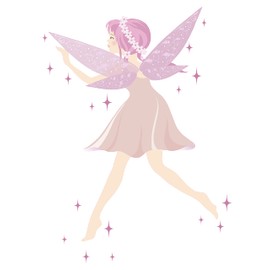 Beautiful Fairy with Shining Star Vinyl Wall Decal - Mystical and Magical Adventures of Pixie Sprite for Nursery Wall Decoration - Pretty Flying Gnome with Wands and Wings Cute Artwork for Girl's Bedroom Wall Decor - 20" x 26"