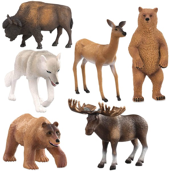 Terra by Battat – North American Animals Set – Realistic Animal Toys with Bison and Bear Toys for Kids 3+ (6 pc)