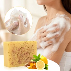 SADOER Turmeric Glow Soap Bar Lemon & Kojic Acid, Removing Dark Spots Moisturizing Skin