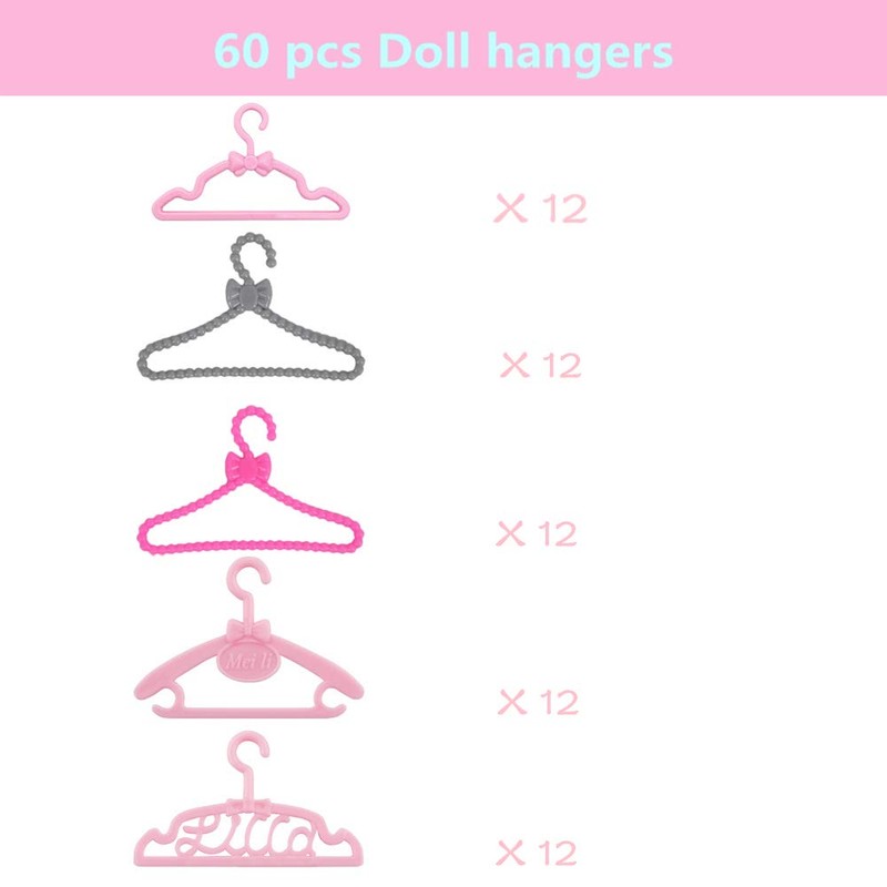 E-TING 60 Pcs Mini Doll Clothes Hangers - Plastic Mixed