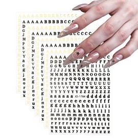 Piriuuo 8 Sheets Letter Nail Stickers, English Alphabet Nail Decals 3D Self-Adhesive Nail Art Stickers Black Gold Nail Design Stickers Nail Art Supplies for Women Girls DIY Nail Decoration