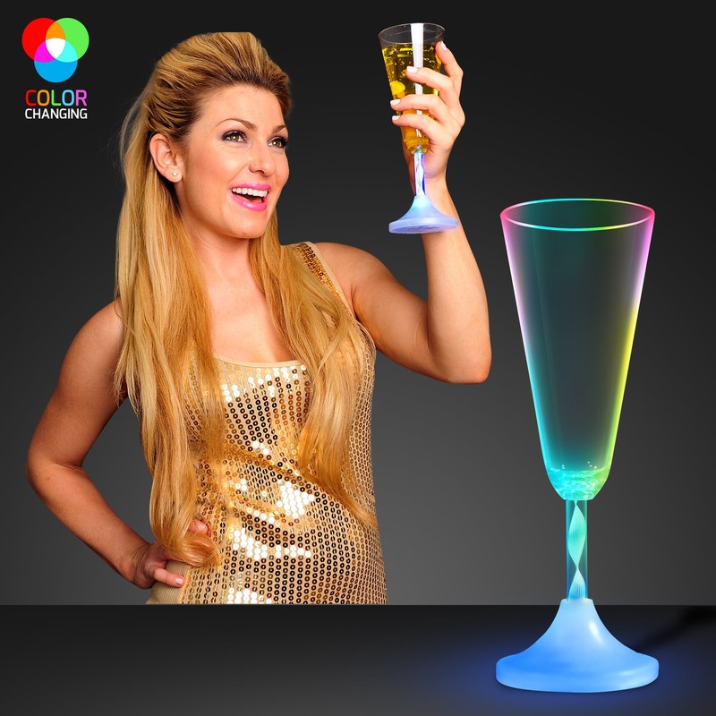 Light Up Champagne Glass with Long Spiral Stem (Set of