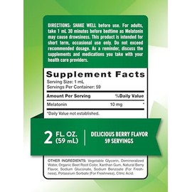 Nature's Truth Melatonina líquida 10mg 2oz, 1 paquete | 2 onzas líquidas de fuerza máxima para adultos, sabor a bayas, suplemento vegano, sin OMG y si