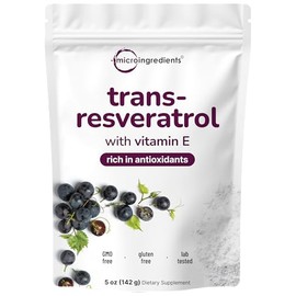 Pure Trans-Resveratrol Powder with Natural Vitamin E, 5 Ounce, 2 in 1 Formula, Micronized Powder for Better Absorption, Premium Resveratrol Supplement