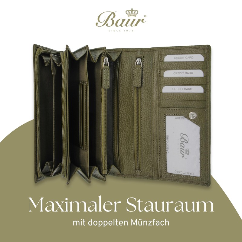 Baur Women's Genuine Leather Wallet with RFID Protection, Large Wallet,