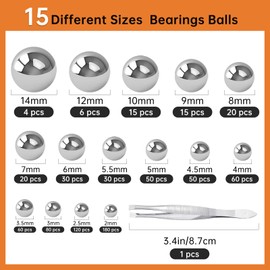 Ysimple 740pcs Stainless Steel Bearing magnetic Balls - 15 Sizes Metric Precision Metal Bearing,Precision Balls Assortment，Chrome Steel Solid Bearing Balls, for Bicycle, Conveyors