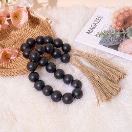 OMISHE 40" Long Large Wood Bead Garland with 1.2" Diameter Wooden Beads and Tassel, Rustic Farmhouse Country Decorative Beads for Home Tiered Tray Decor, Black