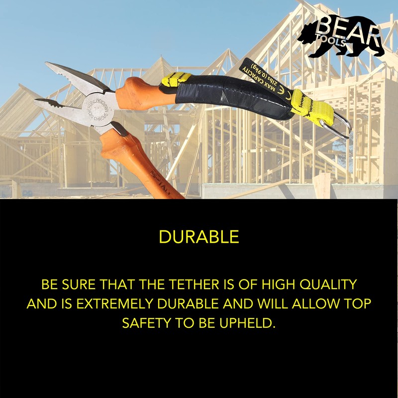 BearTOOLS Yellow Flat D-Ring Tool Tail Tethers, 2-In-1 Application, Max