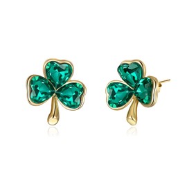 Clearine St Patrick's Day Clover Green Cute Shamrock Stud Earrings for Women Girls Jewelry Gift, Crystal, No Gemstone