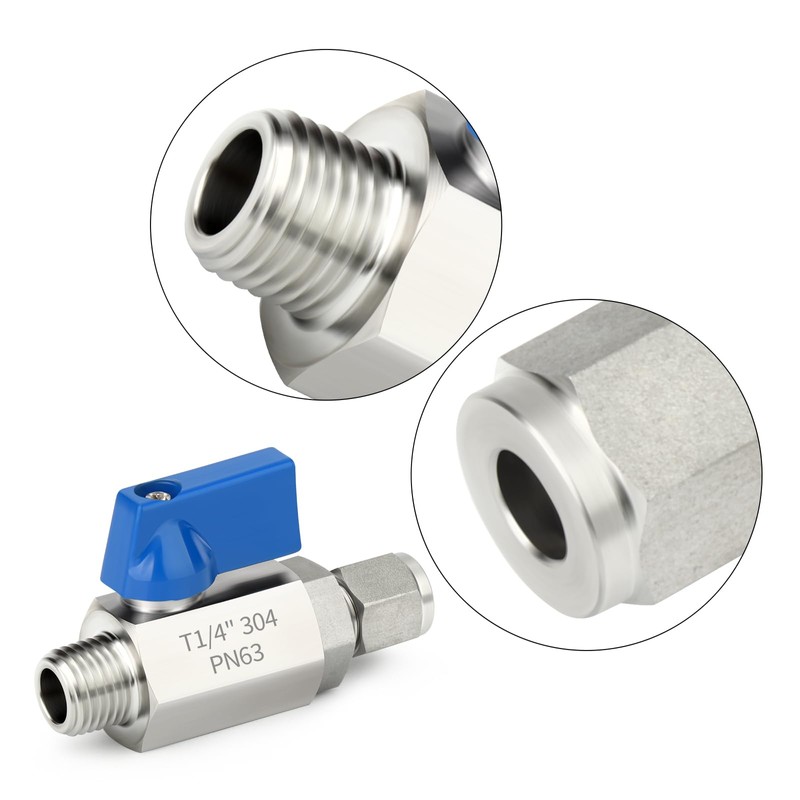 TAISHER 2PCS 304 Stainless Steel Compression Mini Ball Valve Shut