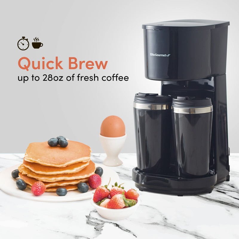 Elite Gourmet EHC116 Dual Drip Double Coffee Maker Brewer Includes