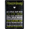 Hausordnung 528 Tin Sign with German Text "Sei stolz auf