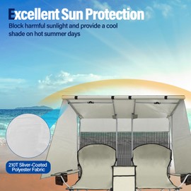 MKSY Double Camping Chair with Canopy, Loveseat Camping Chair,Folding Beach Chair with Cup Holder Cooler Bag for Sports Beach Outside（White）