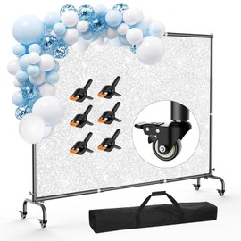 GLOSHOOTING 10x7.5ft Backdrop Stand with Wheels, Heavy Duty Back Drop Adjustable Photo Backgound Support Kit, Moveable Banner Frame for Parties/Photography/Wedding/Studio