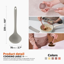 FIRGI Cucharón de cocina de silicona platino para hornear, raspar y mezclar, 100% silicona colorida de grado alimenticio, utensilios de cocina y servir resistente al calor, utensilios de cocina