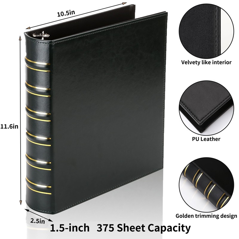 LETVPVOW Vintage Hardback 3 Ring Binder 1.5 Inch, Professional Leather