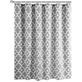 Biscaynebay Textured Fabric Shower Curtains 72 Inches by 72 Inches, Silver Grey Morocco Pearl Printed Bathroom Curtains Machine Washable