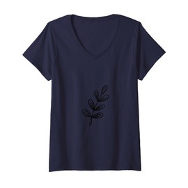 Womens Cute Leaves Pattern Botanical Leaf Minimalism Japandi V-Neck T-Shirt