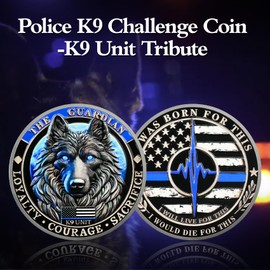 ASmileIndeep Police Challenge Coin - K9 Guardian Police Dog Coins - Thin Blue Line Law Enforcement Coin - First Responder Tribute K9 Unit Token - Military Patriotic Memorial Gift