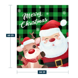 YeeJu Christmas Throw Blanket Green Plaid Santa Claus Blanket for Couch Sofa Bed Soft Cozy Lightweight Fuzzy Plush Fleece Blankets and Throws Xmas Winter Decorative Blanket 50x60