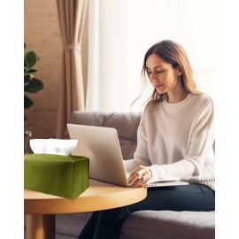 Rectangle Tissue Box Cover Green - Normal Size Leather Rectangular Tissue Box Cover [JESMINI] Faux Leather Tissue Box Holder Long for Normal Rectangular Facial Tissue Box