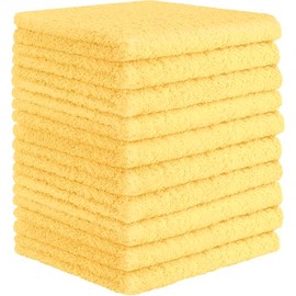 DecorRack 10 Pack 100% Cotton Wash Cloth, Luxurious Soft, 12 x 12 inch Ultra Absorbent, Machine Washable Washcloths, Cream Yellow (10 Pack)