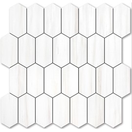 Vamos Tile Long Hexagon Peel and Stick Backsplash Tile - 10 Sheets Stick on Backsplash for Kitchen and Bathroom 12.4 x 12 Inch Dolomite Marble Look PVC Self Adhesive Mosaic Wall Tiles