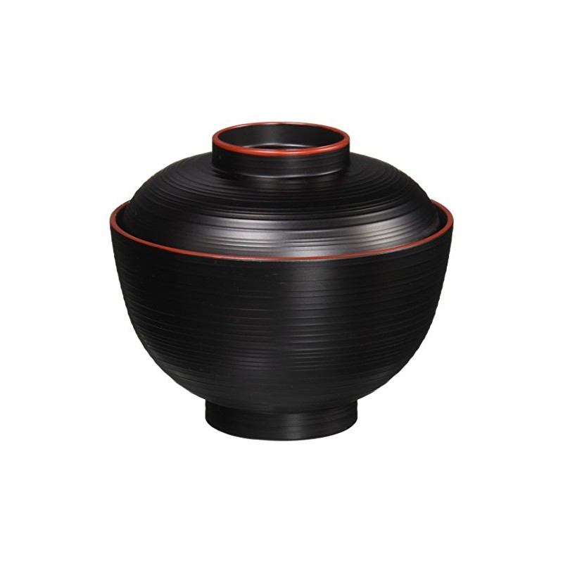 Happy Sales HSWF201B, Japanese Soup Rice Bowl with Lid Black