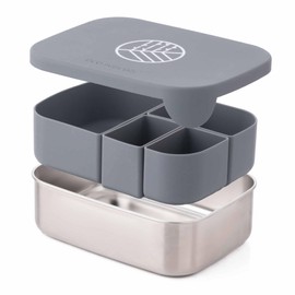 eco rascals Stainless Steel Bento Lunch Box 1600ml - Leakproof Lunch Box for Work and School, Cute Lunch Box With Divided Sections, 4 Removable Compartment Food Container, BPA Free (Silver)